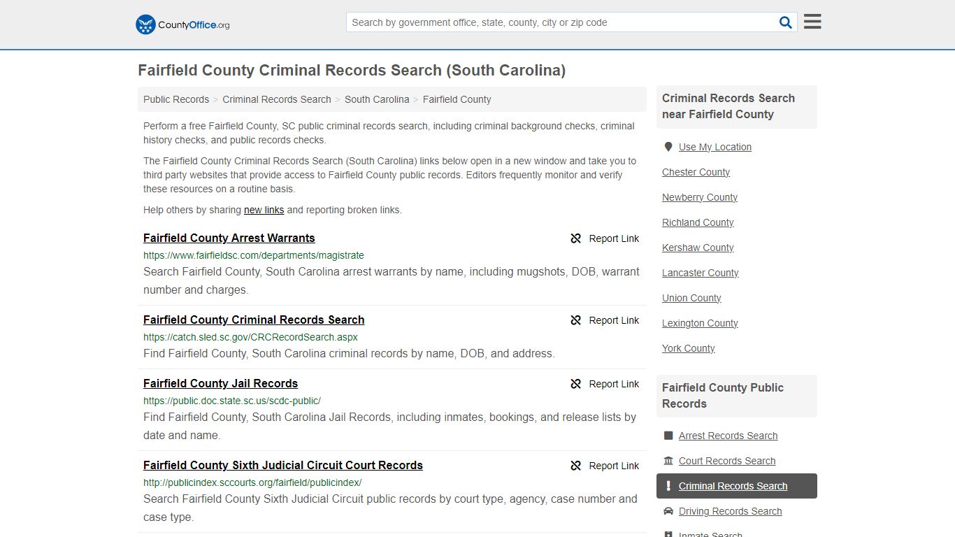 Fairfield County Criminal Records Search (South Carolina) - County Office